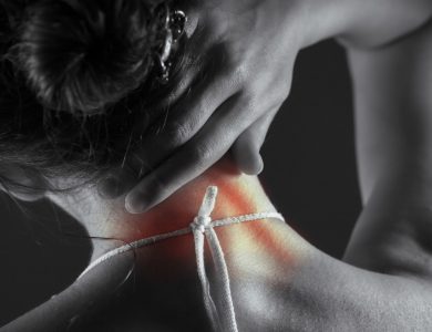 Woman's neck with highlighted pain area.