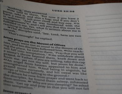 A close up of an open book on a table